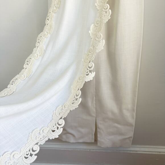 Vintage 60s Linen Wedding Dress Murray Hamburger ILGWU Lace Trim Gown Train 2 - Picture 9 of 16